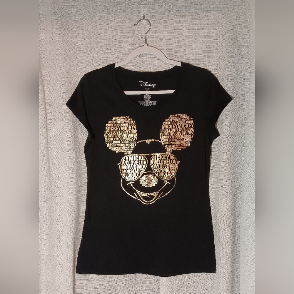 Disney Black Tee with Gold Mickey Mouse Graphic